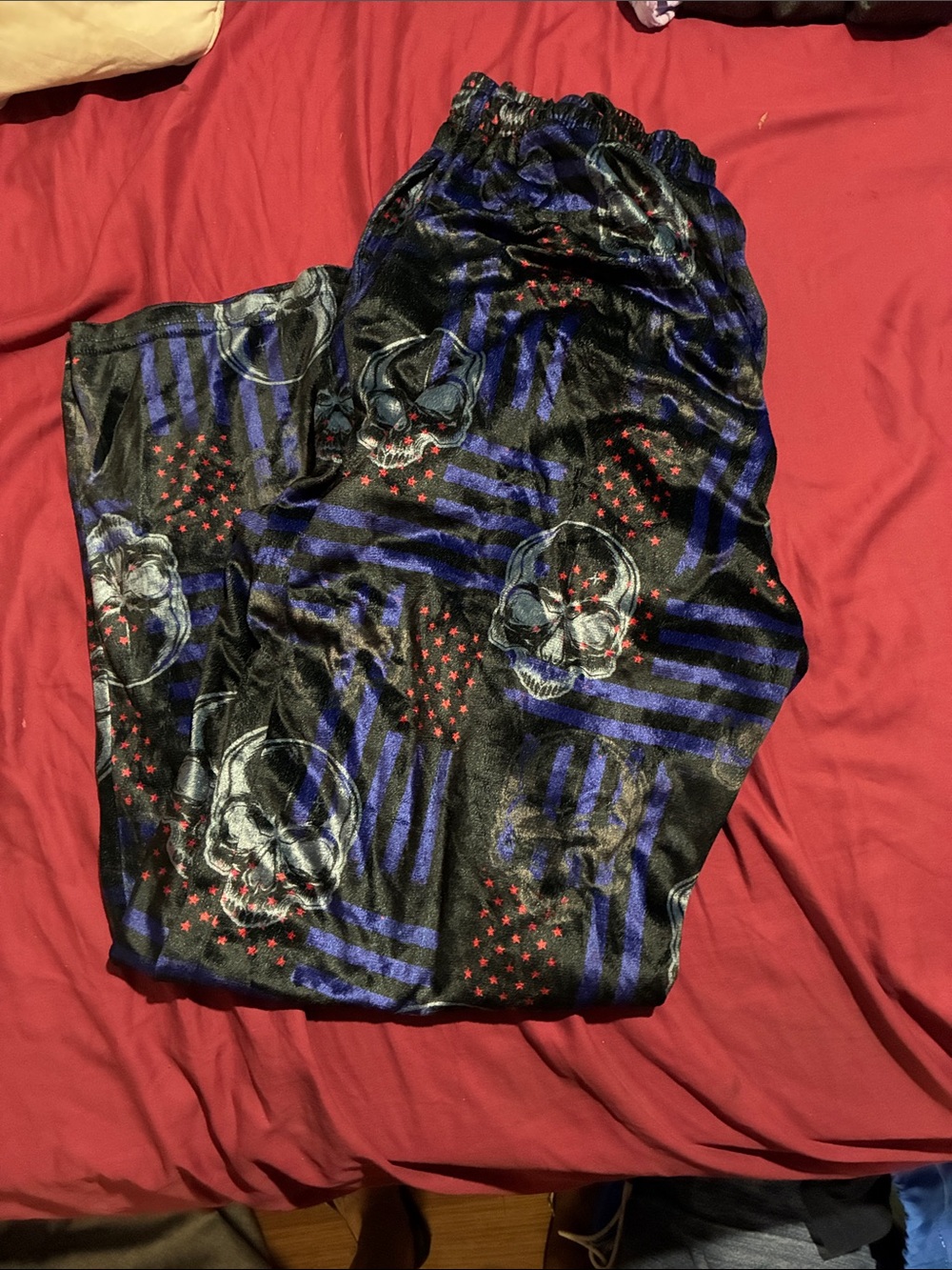 Men's Black & Blue Skull Print Lounge Pants